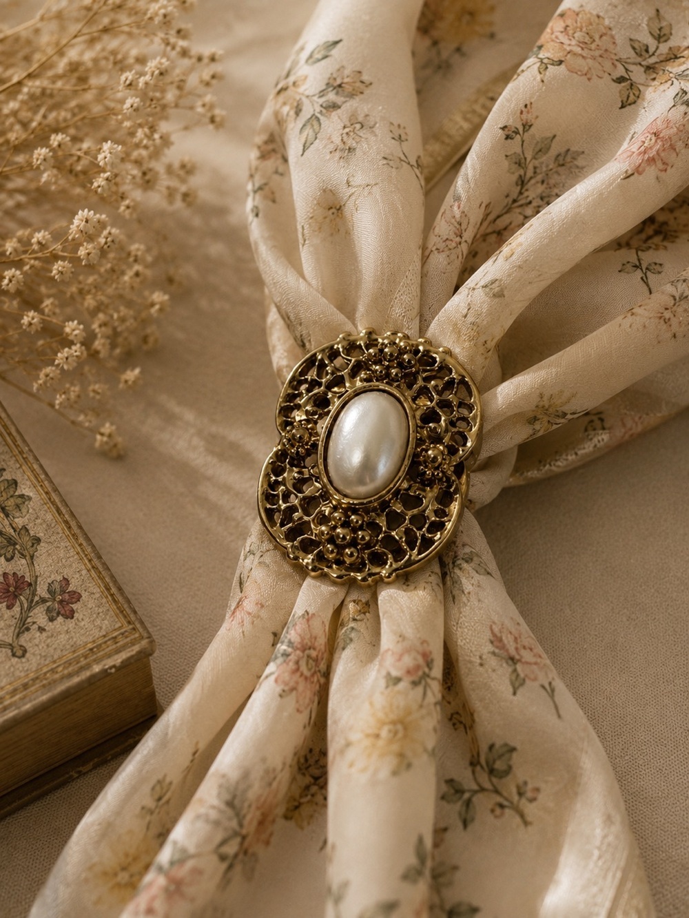 Vintage Gold Tone Pearl Scarf Clip